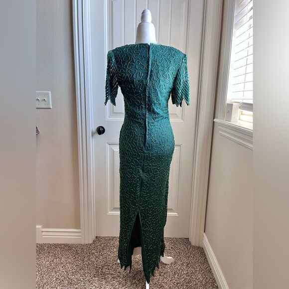 Scala Emerald Beaded Sequin Silk Formal Evening Gown Sz. Large - Picture 6 of 13